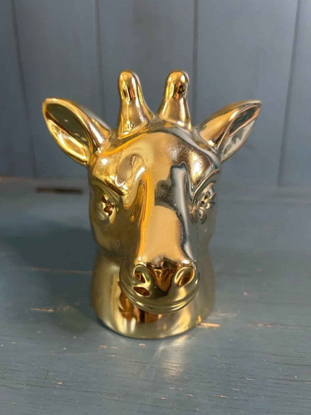 Gold Ceramic Giraffe Head Figurine - Planter, Makeup Brush/Pencil Holder 6” Tall